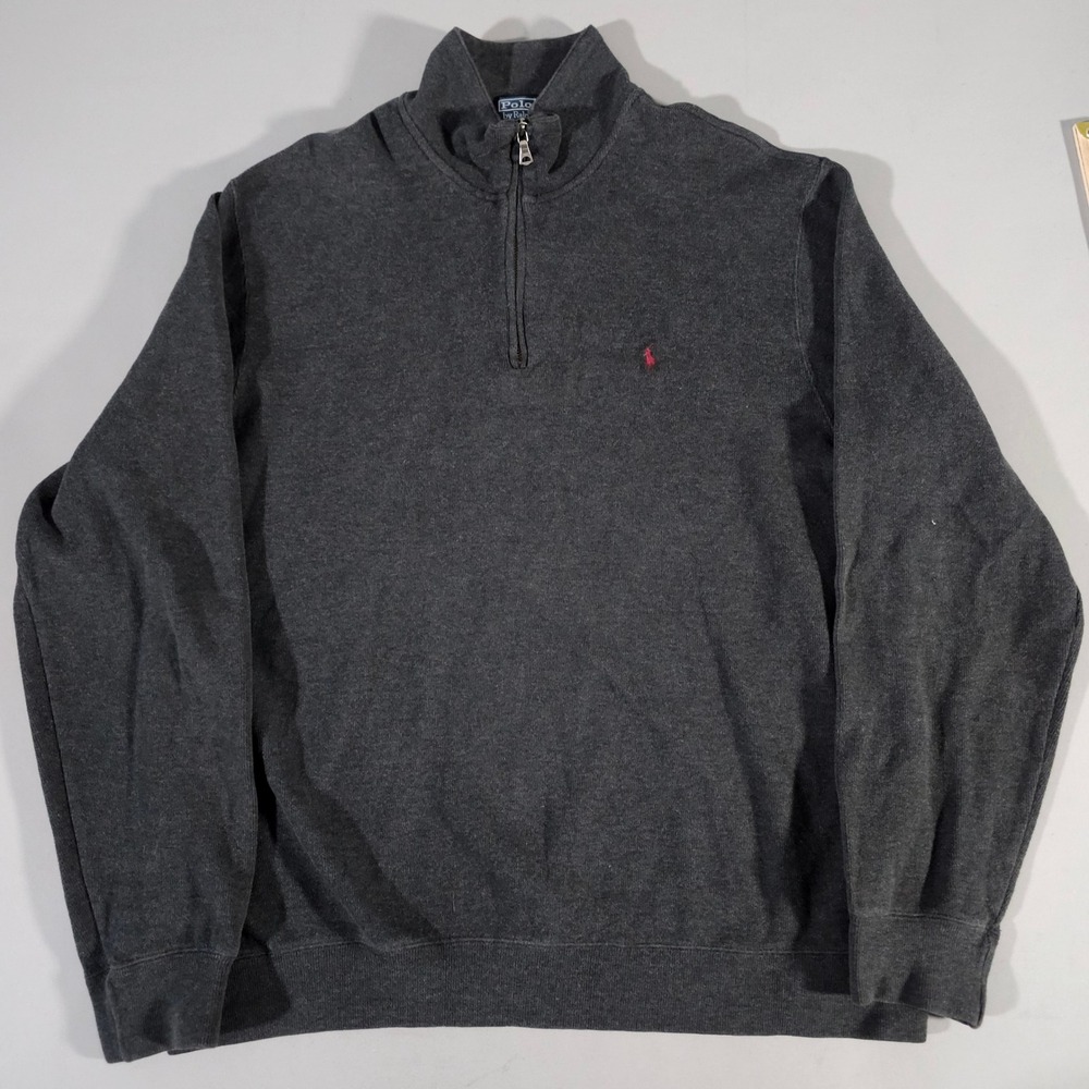 Polo Ralph Lauren Quarter Zip Pullover Mens XL Gray Cotton Pony Logo Sweater